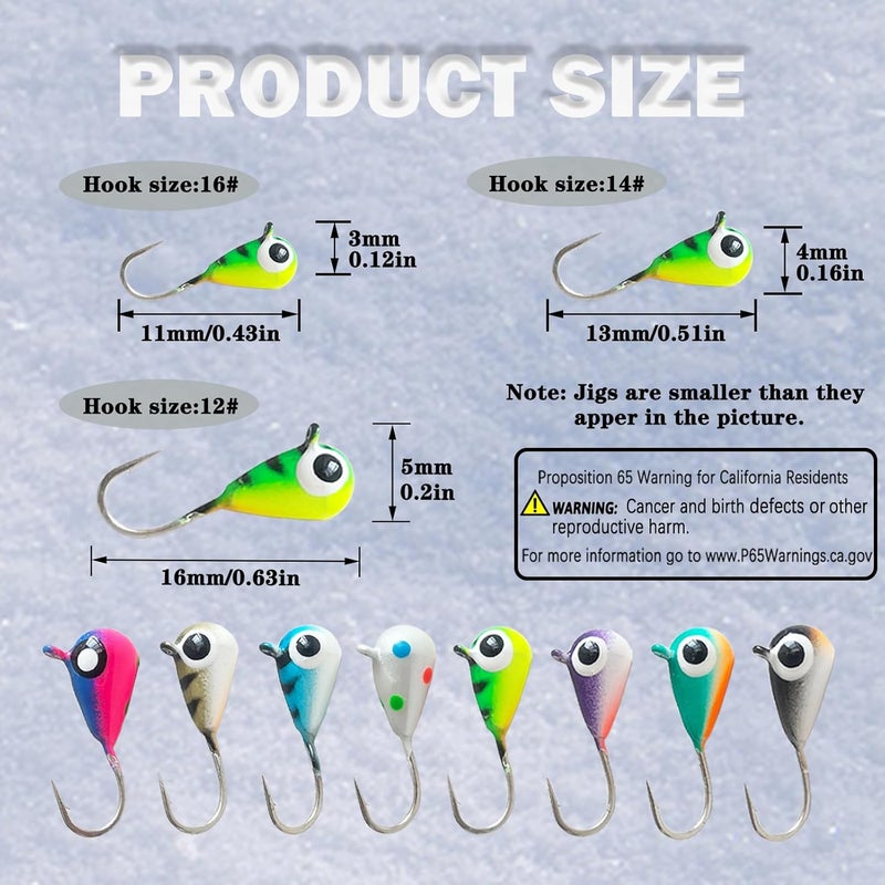 FISHCORNER 8pcs Tungsten Ice Fishing Jigs Set Sensitive Tear Drop Ice Fishing Jig Head Glow in Dark Ice Fishing Lures for Panfish Crappie Bluegill Walleye - Image 3